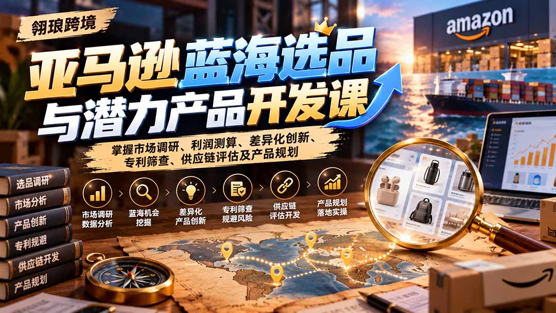亚马逊蓝海选品与潜力产品开发课：掌握市场调研、利润测算、差异化创新、专利筛查、供应链评估及产品规划-heixxmi