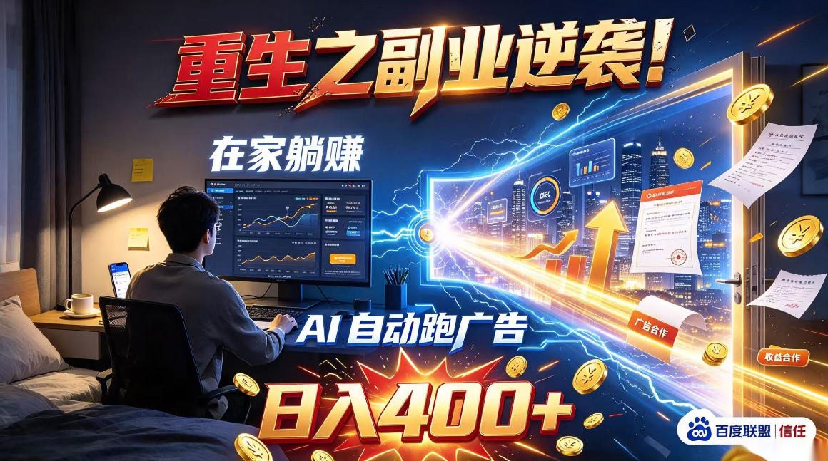 重生之副业逆袭！在家躺赚AI自动跑广告日入400+，无需人工操作【揭秘】-heixxmi