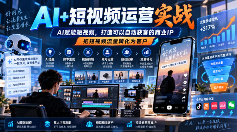 AI+短视频运营实战，AI赋能短视频，打造可以自动获客的商业IP，把短视频流量转化为客户-heixxmi