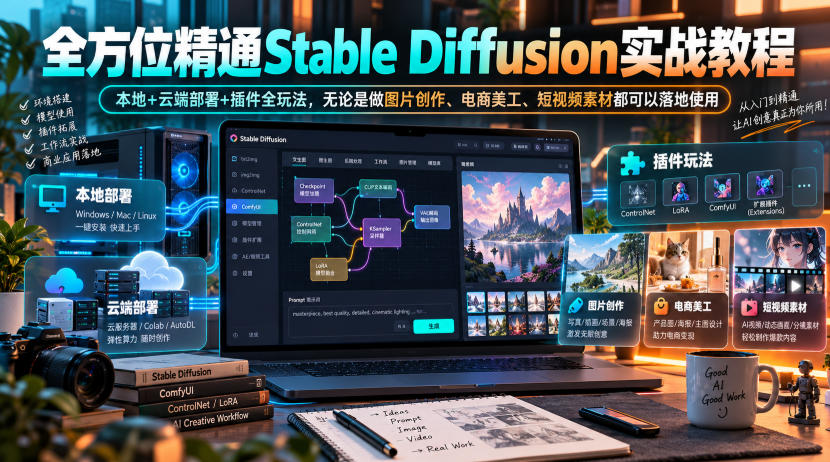全方位精通Stable Diffusion实战教程｜本地+云端部署+插件全玩法，无论是做图片创作、电商美工、短视频素材都可以落地使用-heixxmi