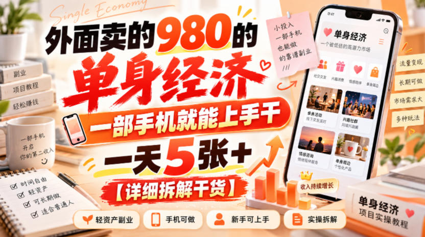 外面卖的980的单身经济，一部手机就能上手干，一天5张+【详细拆解干货】-heixxmi