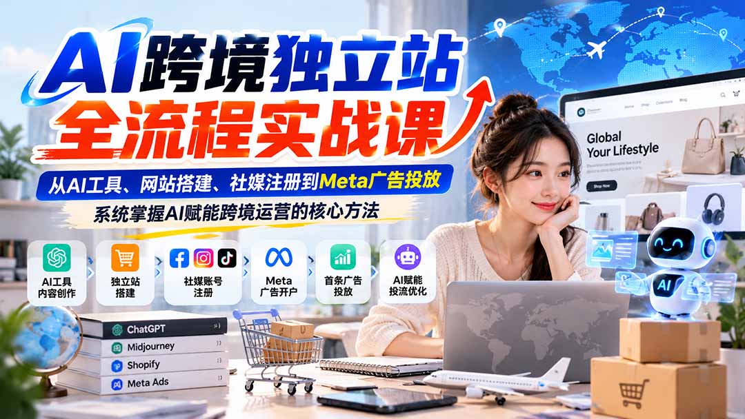 AI跨境独立站全流程实战课：从AI工具、网站搭建、社媒注册到Meta广告投放，系统掌握AI赋能跨境运营的核心方法-heixxmi