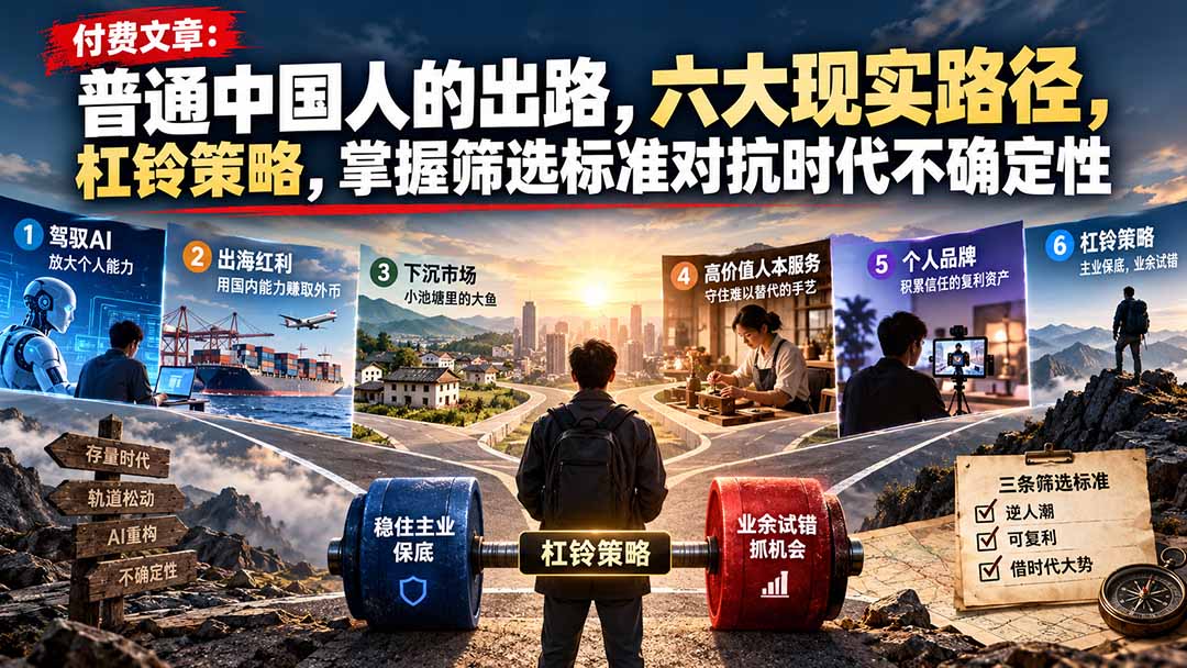 付费文章：普通中国人的出路，六大现实路径，杠铃策略，掌握筛选标准对抗时代不确定性-heixxmi