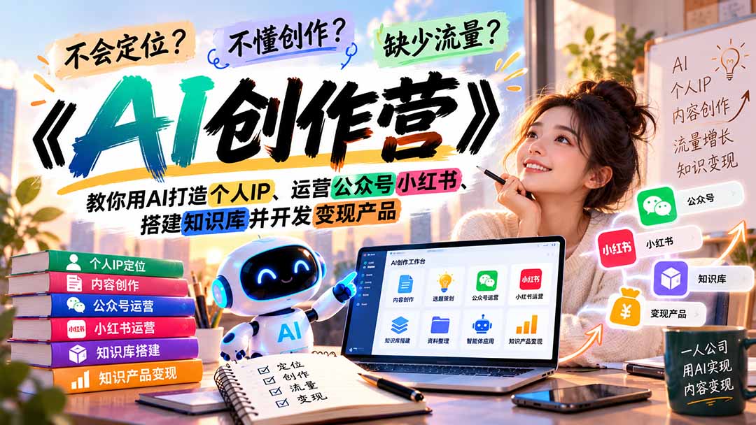 不会定位、不懂创作、缺少流量？《AI创作营》教你用AI打造个人IP、运营公众号小红书、搭建知识库并开发变现产品-heixxmi