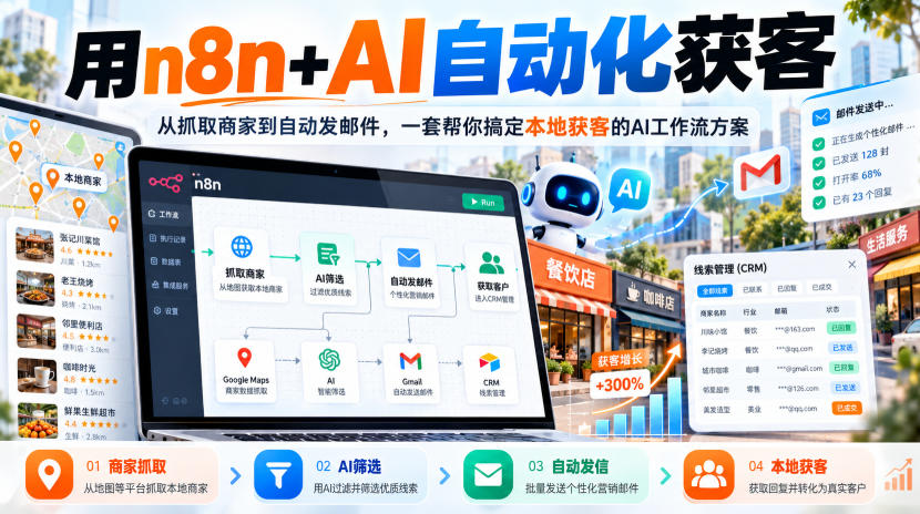 【无水印】用n8n+AI自动化获客，从抓取商家到自动发邮件，一套帮你搞定本地获客的AI工作流方案【原创双语字幕】-heixxmi