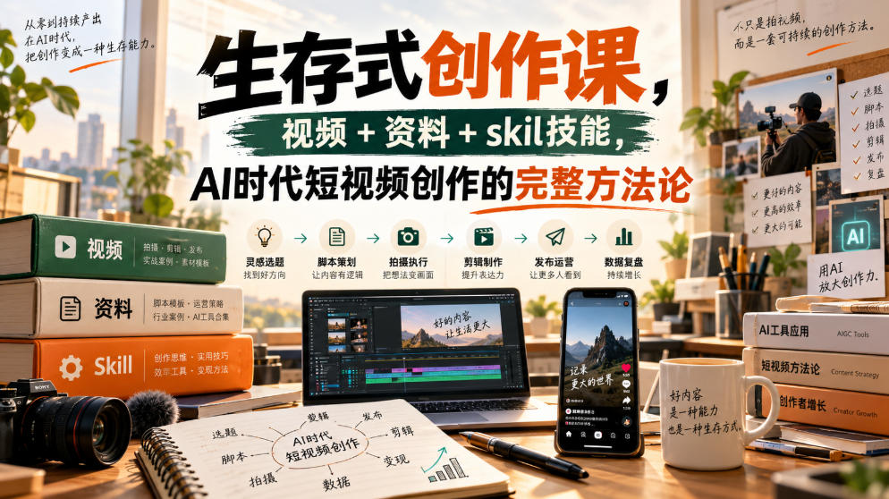 生存式创作课，视频+资料+skil技能，ai时代短视频创作的完整方法论-heixxmi