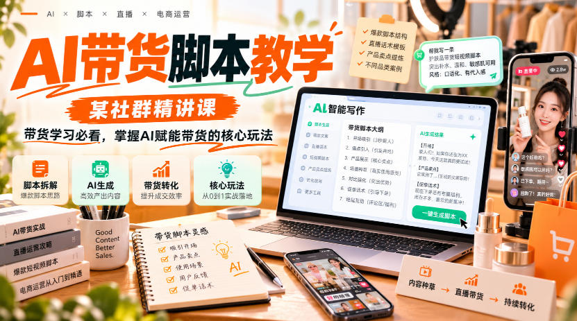 AI带货脚本教学，某社群精讲课，带货学习必看，掌握AI赋能带货的核心玩法-heixxmi