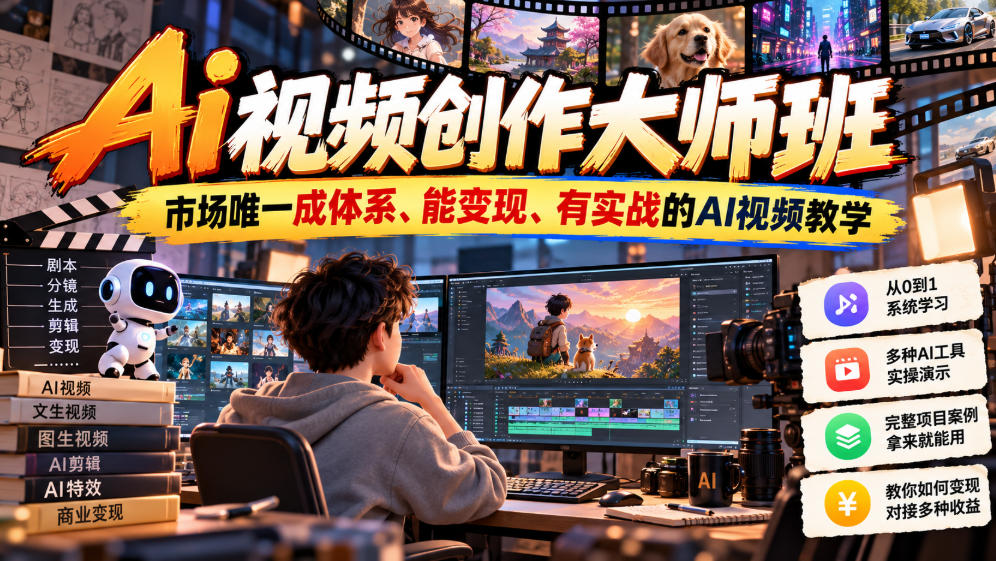 Ai视频创作大师班，市场唯一成体系、能变现、有实战的AI视频教学(更新2026)-heixxmi