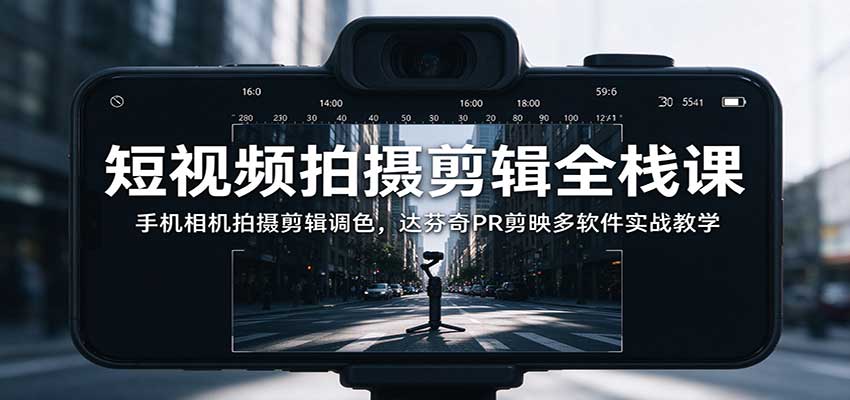 短视频拍摄剪辑全栈课：手机相机拍摄剪辑调色，达芬奇PR剪映多软件实战教学-heixxmi