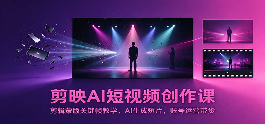 剪映AI短视频创作课：剪辑蒙版关键帧教学，AI生成短片，账号运营带货-heixxmi