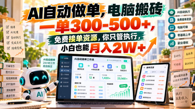 AI自动做单，电脑搬砖一单300-500+，免费接单资源，你只管执行，小白也能月入2W+【揭秘】-heixxmi