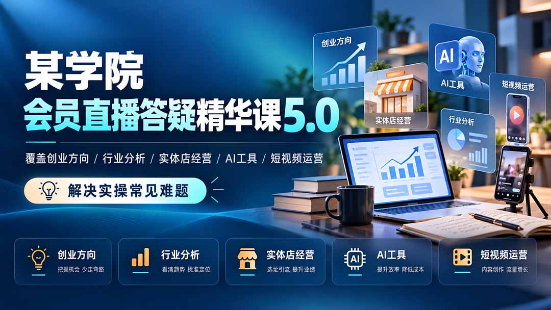 某学院会员直播答疑精华课5.0：覆盖创业方向、行业分析、实体店经营、AI工具和短视频运营，解决实操常见难题！-heixxmi