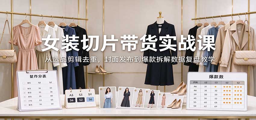 女装切片带货实战课：从选品剪辑去重，封面发布到爆款拆解数据复盘教学-heixxmi