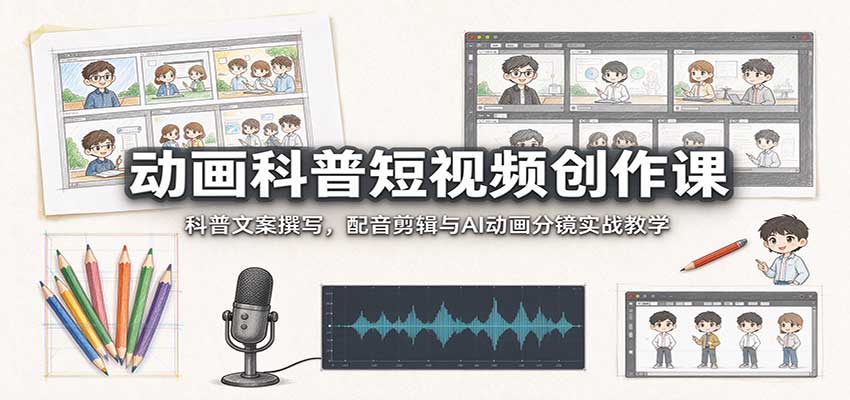 动画科普短视频创作课：科普文案撰写，配音剪辑与AI动画分镜实战教学-heixxmi