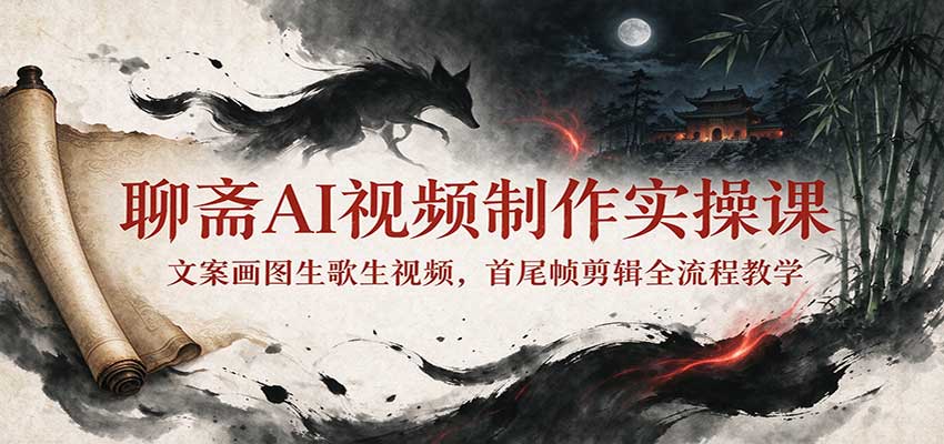 聊斋AI视频制作实操课：文案画图生歌生视频，首尾帧剪辑全流程教学-heixxmi