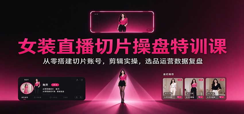 女装直播切片操盘特训课：从零搭建切片账号，剪辑实操，选品运营数据复盘-heixxmi