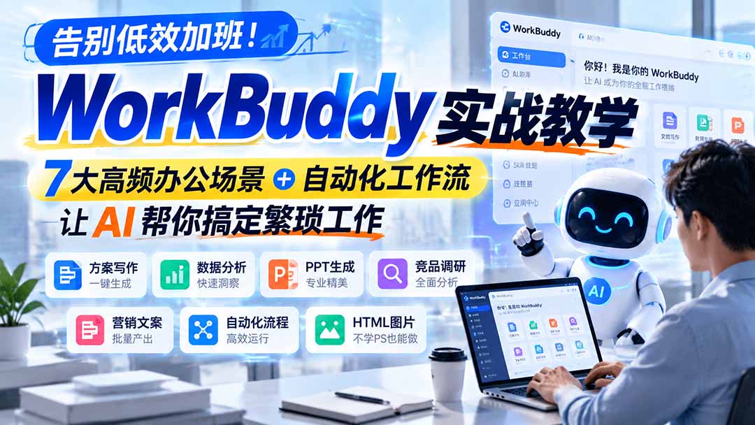 告别低效加班！WorkBuddy实战教学，7大高频办公场景＋自动化工作流，让AI帮你搞定繁琐工作-heixxmi