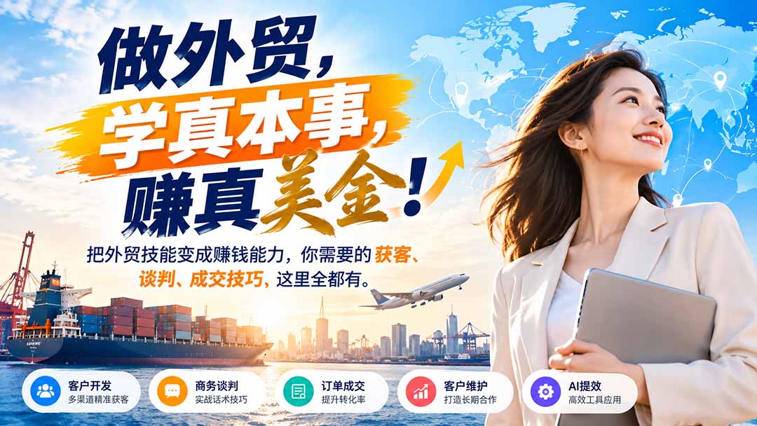 做外贸，学真本事，赚真美金！把外贸技能变成赚钱能力，你需要的获客、谈判、成交技巧，这里全都有-heixxmi