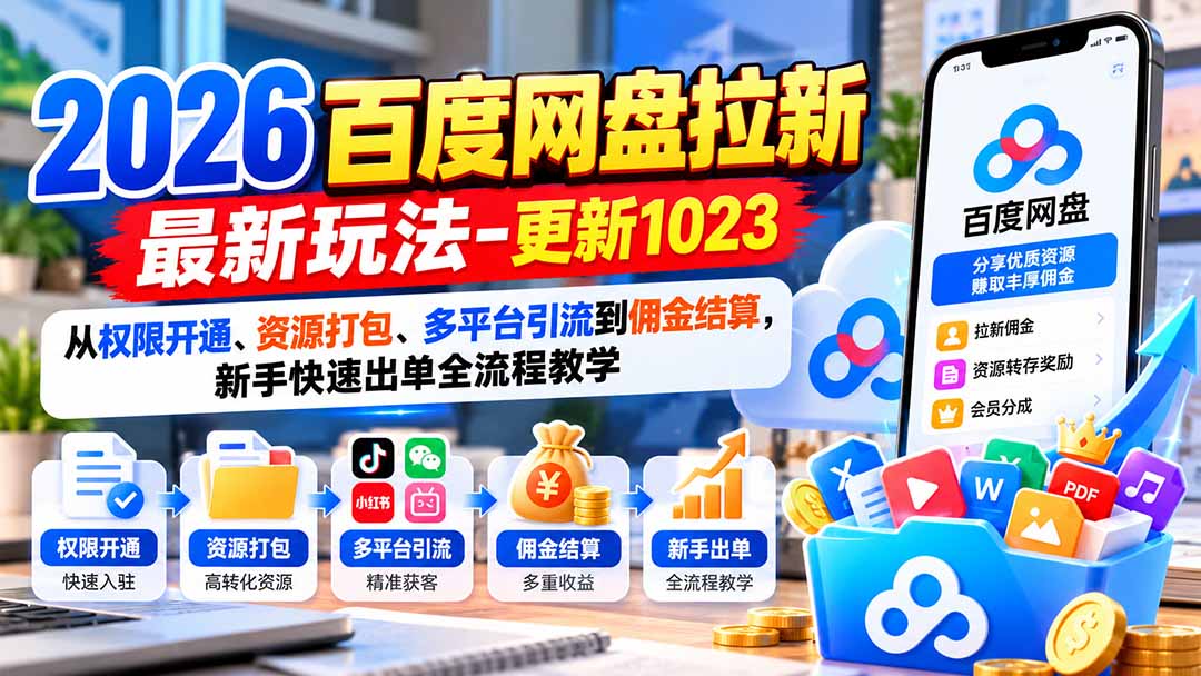 2026百度网盘拉新最新玩法-更新1023：从权限开通、资源打包、多平台引流到佣金结算，新手快速出单全流程教学-heixxmi